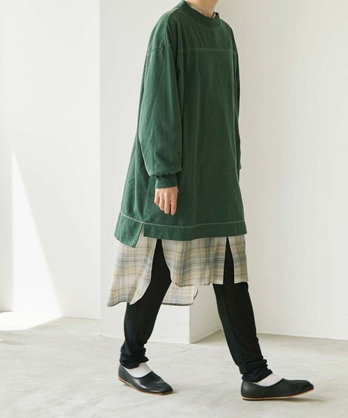 note et silence (ノートエシロンス)の「*◇ロッシェ天竺製品染 ハイネックロングプルオーバー(Tシャツ/カットソー・レディース・グリーン/ライトベージュ/ダークブラウン/パープル・FREE)」の4枚目の写真