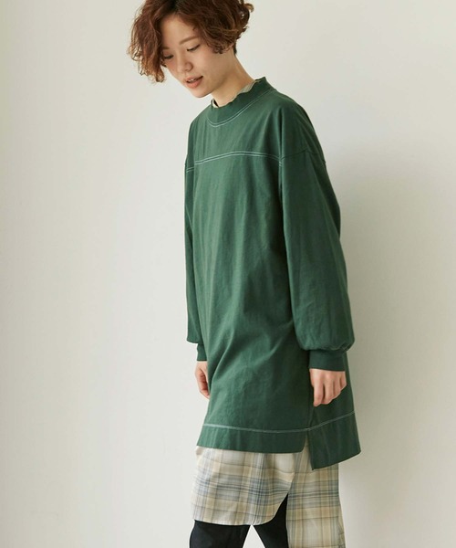 note et silence (ノートエシロンス)の「*◇ロッシェ天竺製品染 ハイネックロングプルオーバー(Tシャツ/カットソー・レディース・グリーン/ライトベージュ/ダークブラウン/パープル・FREE)」の5枚目の写真