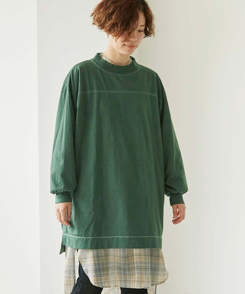 note et silence (ノートエシロンス)の「*◇ロッシェ天竺製品染 ハイネックロングプルオーバー(Tシャツ/カットソー・レディース・グリーン/ライトベージュ/ダークブラウン/パープル・FREE)」の7枚目の写真