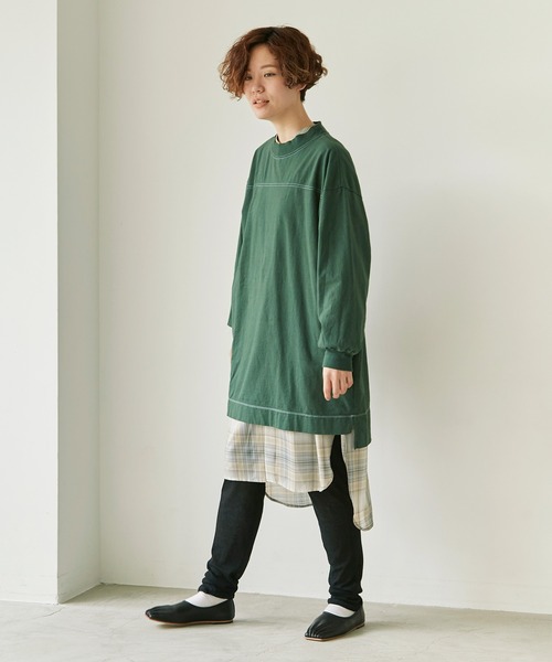 note et silence (ノートエシロンス)の「*◇ロッシェ天竺製品染 ハイネックロングプルオーバー(Tシャツ/カットソー・レディース・グリーン/ライトベージュ/ダークブラウン/パープル・FREE)」の9枚目の写真