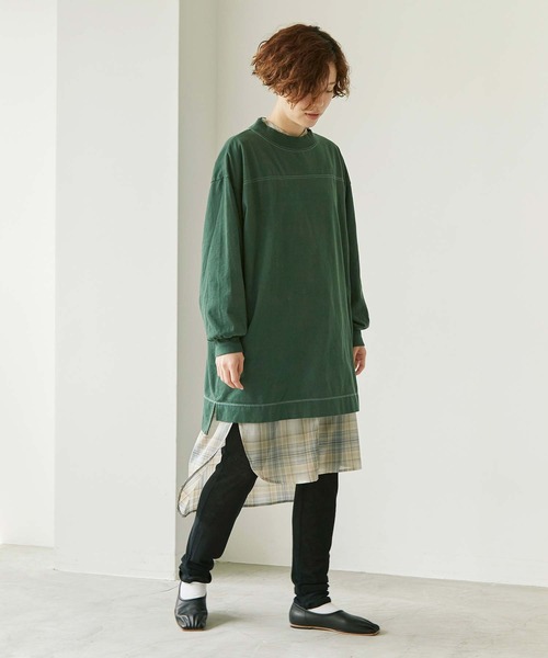 note et silence (ノートエシロンス)の「*◇ロッシェ天竺製品染 ハイネックロングプルオーバー(Tシャツ/カットソー・レディース・グリーン/ライトベージュ/ダークブラウン/パープル・FREE)」の10枚目の写真