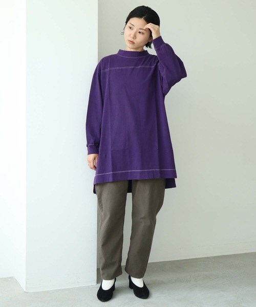 note et silence (ノートエシロンス)の「*◇ロッシェ天竺製品染 ハイネックロングプルオーバー(Tシャツ/カットソー・レディース・グリーン/ライトベージュ/ダークブラウン/パープル・FREE)」の22枚目の写真