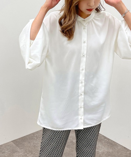 apres jour mignon(アプレジュールミニョン)の「2WAYオープンキーネックシャツ【ZOZOTOWN限定アイテム】【6PO】(シャツ/ブラウス・レディース・ブラック/オフホワイト/ダークブルー・フリー/X-LARGE)」の6枚目の写真