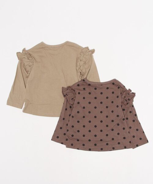 pairmanon（ペアマノン）の「【プレミアムコットン100】総柄プリント袖フリルガールズ長袖Tシャツ２点セット（Tシャツ/カットソー・キッズ・グレイッシュベージュ/モカ/ラベンダー/ピンク・120/100/110/90/130/140/150）」の12枚目の写真