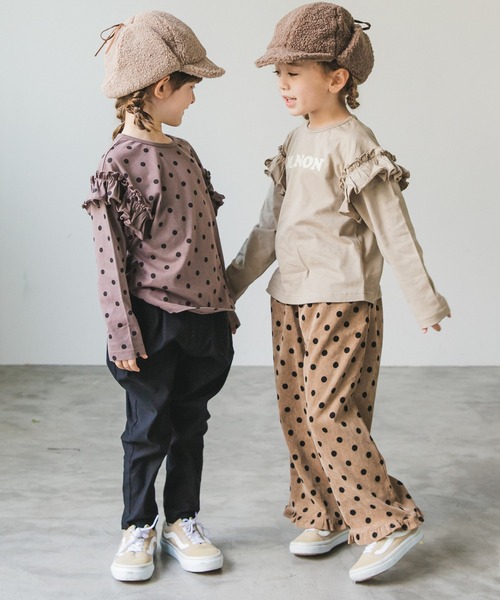 pairmanon（ペアマノン）の「【プレミアムコットン100】総柄プリント袖フリルガールズ長袖Tシャツ２点セット（Tシャツ/カットソー・キッズ・グレイッシュベージュ/モカ/ラベンダー/ピンク・120/100/110/90/130/140/150）」の11枚目の写真