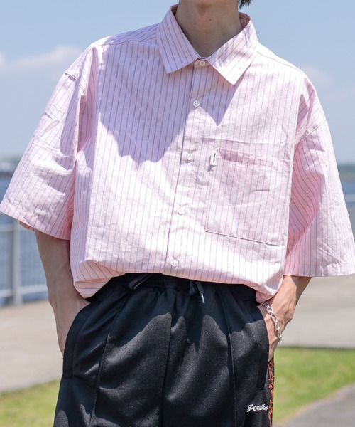 Perushu（ペルーシュ）の「サマーストライプルーズシャツ（シャツ/ブラウス・メンズ・ライトブルー/イエロー/ライトグリーン/ライトピンク・MEDIUM/LARGE）」の4枚目の写真