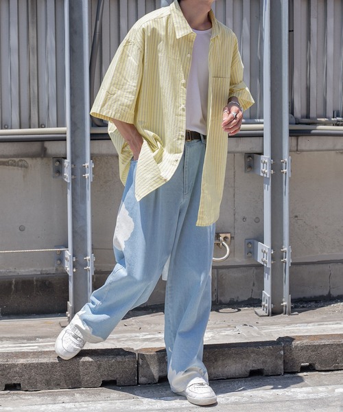 Perushu（ペルーシュ）の「サマーストライプルーズシャツ（シャツ/ブラウス・メンズ・ライトブルー/イエロー/ライトグリーン/ライトピンク・MEDIUM/LARGE）」の17枚目の写真