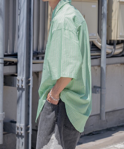 Perushu（ペルーシュ）の「サマーストライプルーズシャツ（シャツ/ブラウス・メンズ・ライトブルー/イエロー/ライトグリーン/ライトピンク・MEDIUM/LARGE）」の10枚目の写真