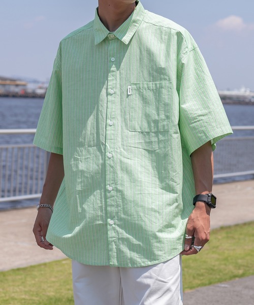 Perushu（ペルーシュ）の「サマーストライプルーズシャツ（シャツ/ブラウス・メンズ・ライトブルー/イエロー/ライトグリーン/ライトピンク・MEDIUM/LARGE）」の9枚目の写真