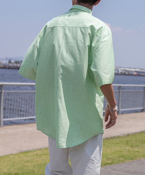 Perushu（ペルーシュ）の「サマーストライプルーズシャツ（シャツ/ブラウス・メンズ・ライトブルー/イエロー/ライトグリーン/ライトピンク・MEDIUM/LARGE）」の11枚目の写真