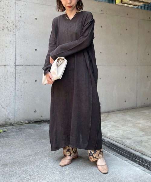 CAPRICIEUX LE'MAGE（カプリシューレマージュ）の「コットンネットバックカシュワンピース（ワンピース・レディース・オフホワイト/チャコールグレー・FREE）」の6枚目の写真