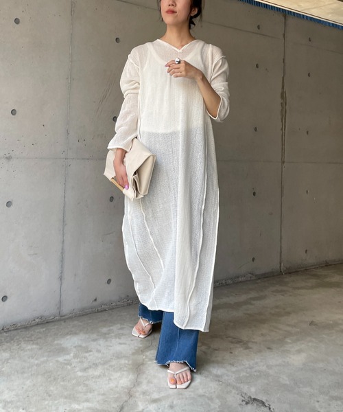 CAPRICIEUX LE'MAGE（カプリシューレマージュ）の「コットンネットバックカシュワンピース（ワンピース・レディース・オフホワイト/チャコールグレー・FREE）」の11枚目の写真