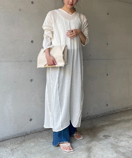 CAPRICIEUX LE'MAGE（カプリシューレマージュ）の「コットンネットバックカシュワンピース（ワンピース・レディース・オフホワイト/チャコールグレー・FREE）」の12枚目の写真