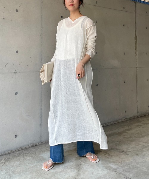 CAPRICIEUX LE'MAGE（カプリシューレマージュ）の「コットンネットバックカシュワンピース（ワンピース・レディース・オフホワイト/チャコールグレー・FREE）」の13枚目の写真