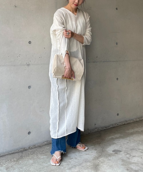 CAPRICIEUX LE'MAGE（カプリシューレマージュ）の「コットンネットバックカシュワンピース（ワンピース・レディース・オフホワイト/チャコールグレー・FREE）」の14枚目の写真