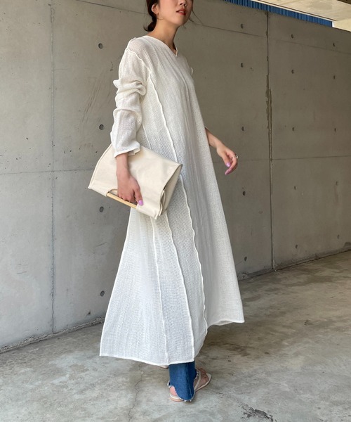 CAPRICIEUX LE'MAGE（カプリシューレマージュ）の「コットンネットバックカシュワンピース（ワンピース・レディース・オフホワイト/チャコールグレー・FREE）」の15枚目の写真