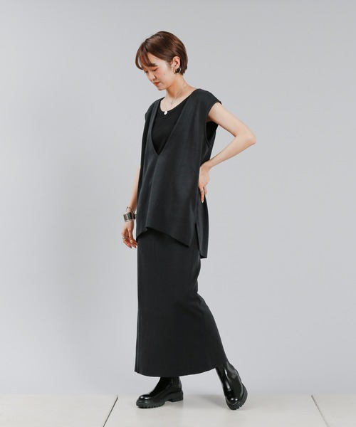 DouDou（ドゥドゥ）の「SET UP カットソースカート（スカート・レディース・ブラック/オフホワイト/ボルドー・FREE）」の18枚目の写真