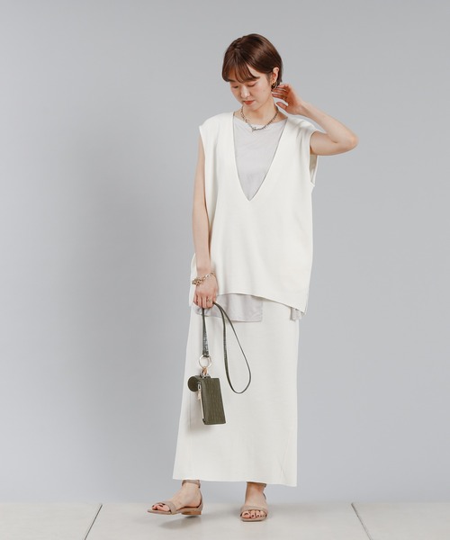 DouDou（ドゥドゥ）の「SET UP カットソースカート（スカート・レディース・ブラック/オフホワイト/ボルドー・FREE）」の6枚目の写真