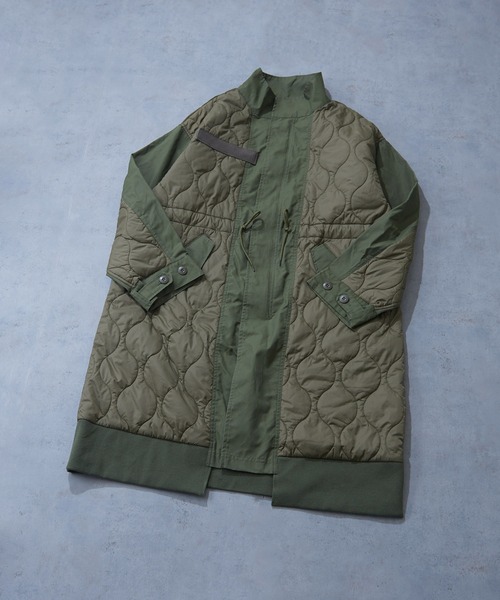 TOBILA（トビラ）の「ナイロン中綿キルトミリタリーコートユニセックス（ミリタリージャケット・レディース・カーキ/ブラック・M）」の12枚目の写真