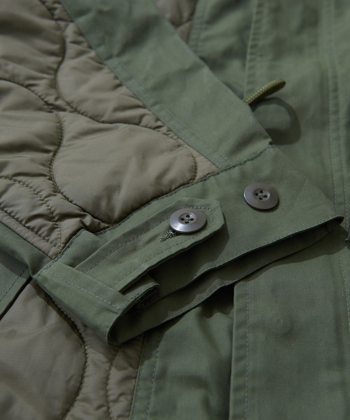 TOBILA（トビラ）の「ナイロン中綿キルトミリタリーコートユニセックス（ミリタリージャケット・レディース・カーキ/ブラック・M）」の16枚目の写真