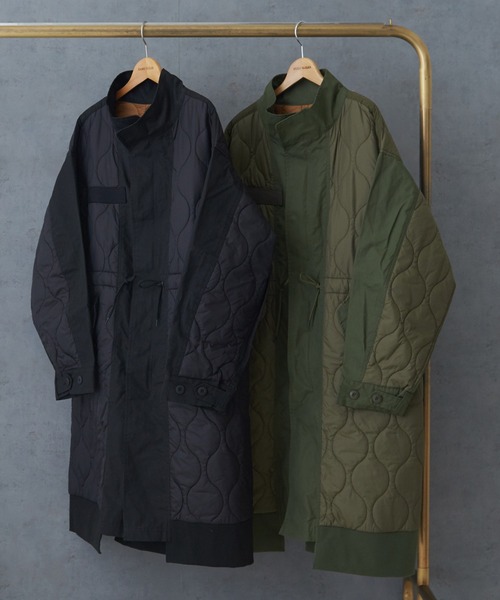 TOBILA（トビラ）の「ナイロン中綿キルトミリタリーコートユニセックス（ミリタリージャケット・レディース・カーキ/ブラック・M）」の22枚目の写真