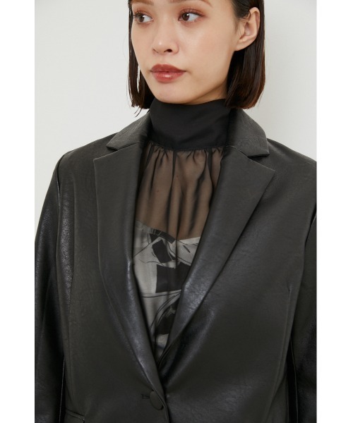 セール】フェイクレザ―テーラードジャケット（テーラードジャケット