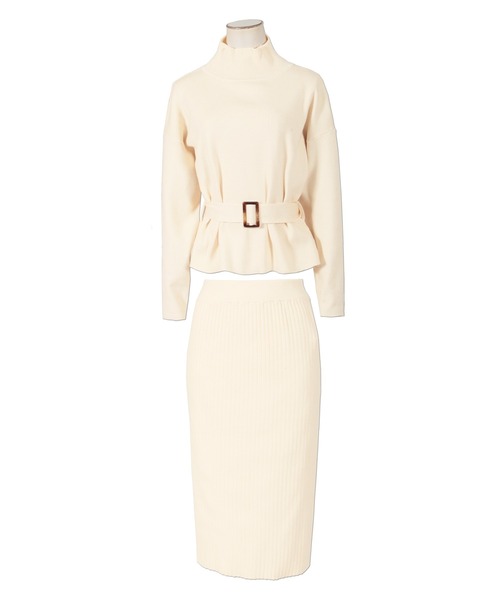 Julia Boutique（ジュリアブティック）の「ウエストマークトップス×タイトスカートセットアップ/21566（アンサンブル・レディース・ブラック/ブルー/ボルドー/グレイッシュベージュ/アイボリー・ONE）」の8枚目の写真