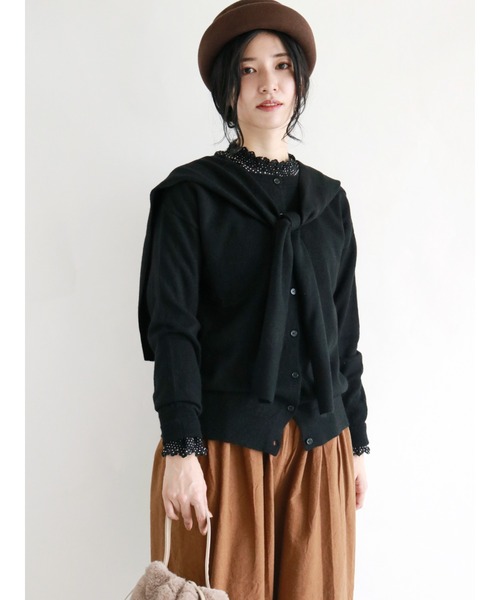 Samansa Mos2（サマンサ モスモス）の「着回しセットニットケープ＆カーディガン（アンサンブル・レディース・ブラック/ブルー/モカ・ﾌﾘ-）」の2枚目の写真