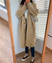 厚手の復古風麻編みVネックカーディガン
