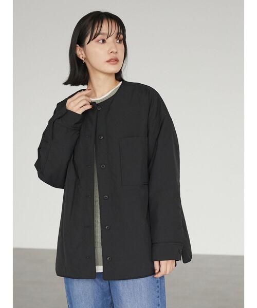 Green　Parks（グリーンパークス）の「ノーカラー薄綿シャツブルゾン＊（ブルゾン・レディース・チャコールグレー/ブラック/ライトベージュ・FREE）」の5枚目の写真