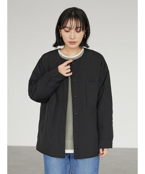 Green　Parks（グリーンパークス）の「ノーカラー薄綿シャツブルゾン＊（ブルゾン・レディース・チャコールグレー/ブラック/ライトベージュ・FREE）」の16枚目の写真