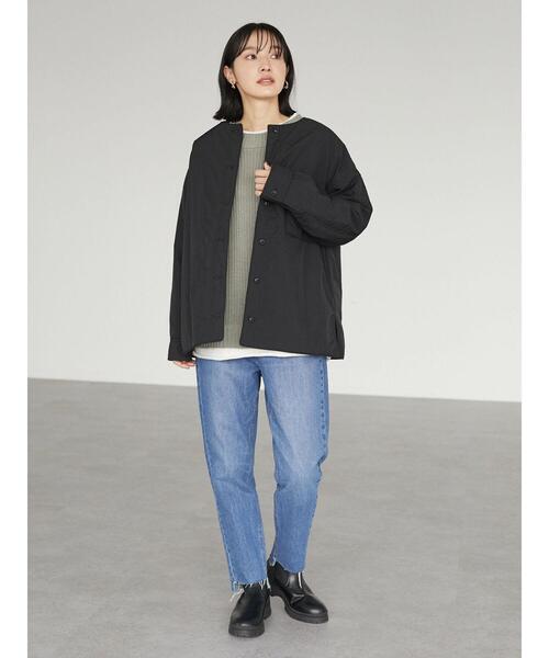 Green　Parks（グリーンパークス）の「ノーカラー薄綿シャツブルゾン＊（ブルゾン・レディース・チャコールグレー/ブラック/ライトベージュ・FREE）」の18枚目の写真