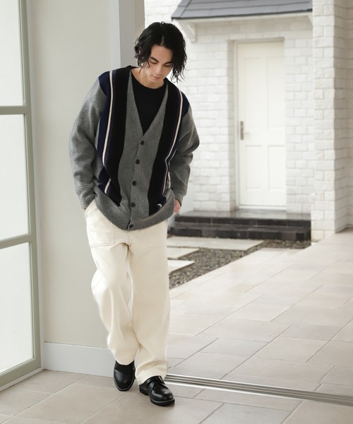 niko and...（ニコアンド）の「ストライプBIGVネックカーディガン2（カーディガン/ボレロ・メンズ・ベージュ/グレー/ネイビー/ブラウン・MEDIUM/LARGE）」の11枚目の写真