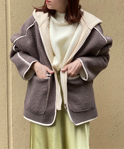 RIVE DROITE（リヴドロワ）の「【ZOZOTOWN限定】ボアフード付きブルゾン（ブルゾン・レディース・ブラウン/アイボリー・FREE）」の7枚目の写真