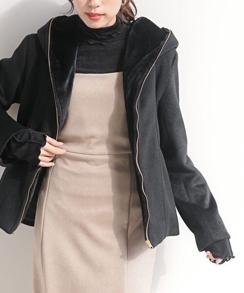 rps（アールピーエス）の「ダブルフェイスフードファーコート（その他アウター・レディース・ベージュ/アイボリー/モカ/杢グレー/ブラック・M）」の2枚目の写真