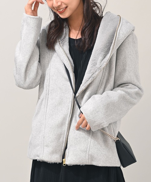 rps（アールピーエス）の「ダブルフェイスフードファーコート（その他アウター・レディース・ベージュ/アイボリー/モカ/杢グレー/ブラック・M）」の3枚目の写真