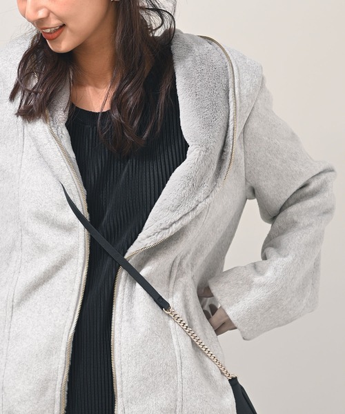 rps（アールピーエス）の「ダブルフェイスフードファーコート（その他アウター・レディース・ベージュ/アイボリー/モカ/杢グレー/ブラック・M）」の18枚目の写真