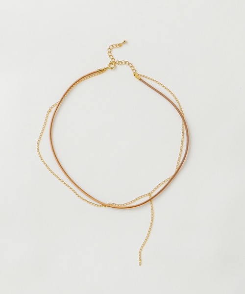 mystic(ミスティック)の「Lara レザーコードチェーンチョーカー(ネックレス・レディース・ブラック/ベージュ・ONE SIZE)」の1枚目の写真