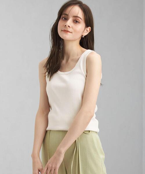 green label relaxing（グリーンレーベルリラクシング）の「GIZA COTTON テレコ タンクトップ（タンクトップ・レディース・ブラック/ブラウン/オフホワイト・FREE）」の2枚目の写真