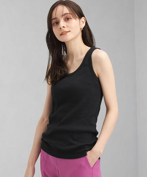 green label relaxing（グリーンレーベルリラクシング）の「GIZA COTTON テレコ タンクトップ（タンクトップ・レディース・ブラック/ブラウン/オフホワイト・FREE）」の3枚目の写真