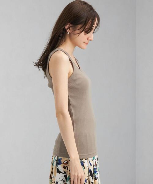 green label relaxing（グリーンレーベルリラクシング）の「GIZA COTTON テレコ タンクトップ（タンクトップ・レディース・ブラック/ブラウン/オフホワイト・FREE）」の4枚目の写真