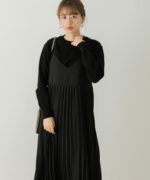 URBAN RESEARCH Sonny Label（アーバンリサーチサニーレーベル）の「クルーニット×プリーツキャミワンピースセット（ワンピース・レディース・ブラック系その他/グリーン系その他/ブラウン系その他・FREE）」の2枚目の写真