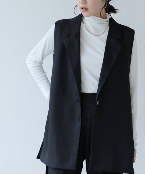 frames RAY CASSIN（フレームスレイカズン）の「オープンサイドジレ（テーラードジャケット・レディース・ブラック/ベージュ・FREE）」の2枚目の写真