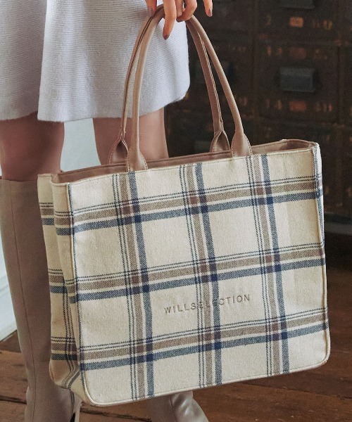 WILLSELECTION（ウィルセレクション）の「チェックトートバッグ（トートバッグ・レディース・ベージュ/ブラウン・FREE）」の4枚目の写真