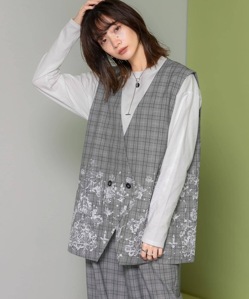 KBF（ケイビーエフ）の「レースプリントチェックベスト（ベスト・レディース・グレー系その他/ブラウン系その他・ONE）」の20枚目の写真