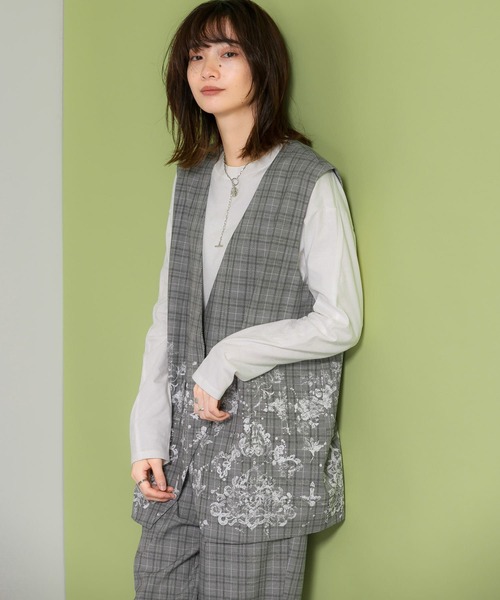 KBF（ケイビーエフ）の「レースプリントチェックベスト（ベスト・レディース・グレー系その他/ブラウン系その他・ONE）」の19枚目の写真