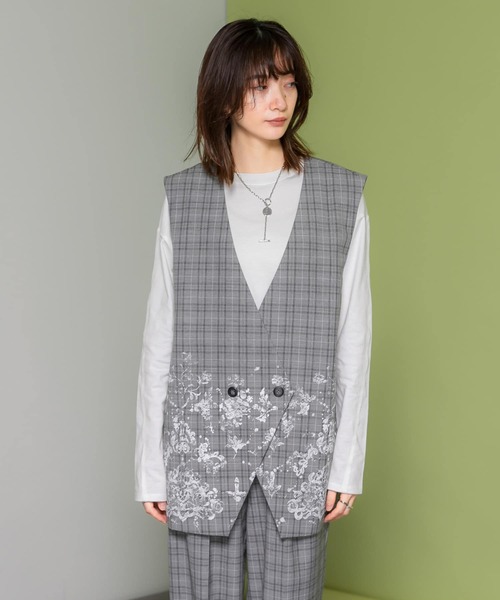 KBF（ケイビーエフ）の「レースプリントチェックベスト（ベスト・レディース・グレー系その他/ブラウン系その他・ONE）」の14枚目の写真