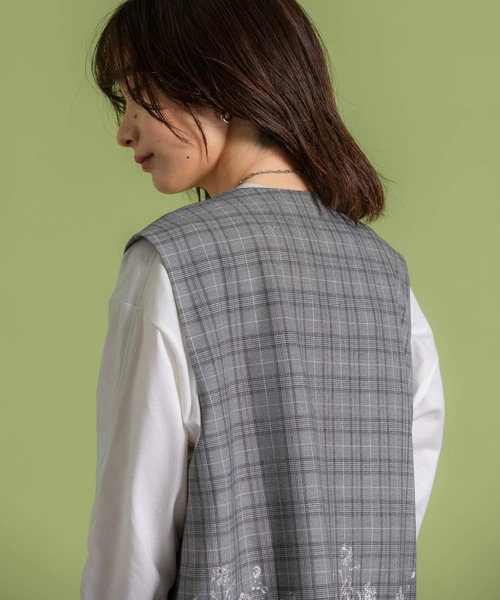 KBF（ケイビーエフ）の「レースプリントチェックベスト（ベスト・レディース・グレー系その他/ブラウン系その他・ONE）」の8枚目の写真