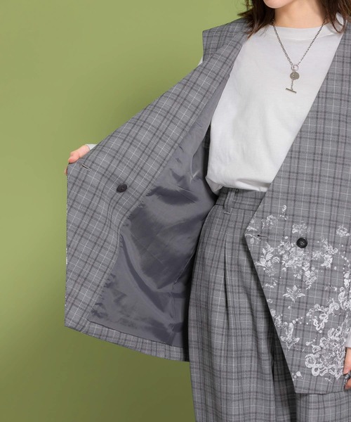 KBF（ケイビーエフ）の「レースプリントチェックベスト（ベスト・レディース・グレー系その他/ブラウン系その他・ONE）」の6枚目の写真