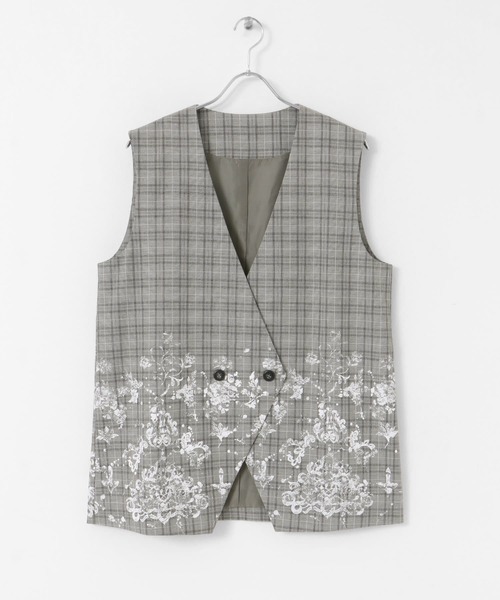 KBF（ケイビーエフ）の「レースプリントチェックベスト（ベスト・レディース・グレー系その他/ブラウン系その他・ONE）」の4枚目の写真